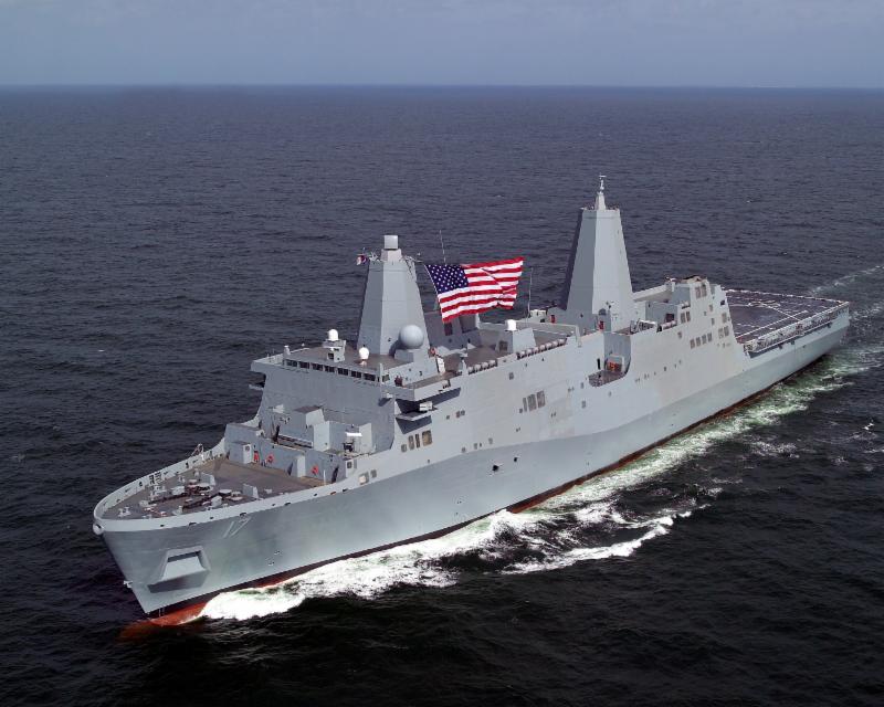 Pictured above A San Antonio class amphibious transport dock ship