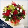 Romantic Red Roses and Green Orchids Flower Arrangement